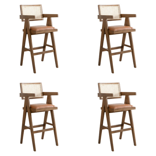 Harley - Nutmeg Brown Solid Wood And Rattan Upholstered 30" Bar Height Barstool