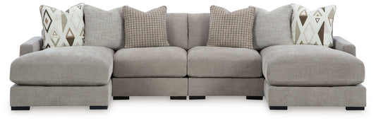 Aslan Court - 5 Pc. - 4-Piece Sofa Pit Sectional, Ottoman - Pebble