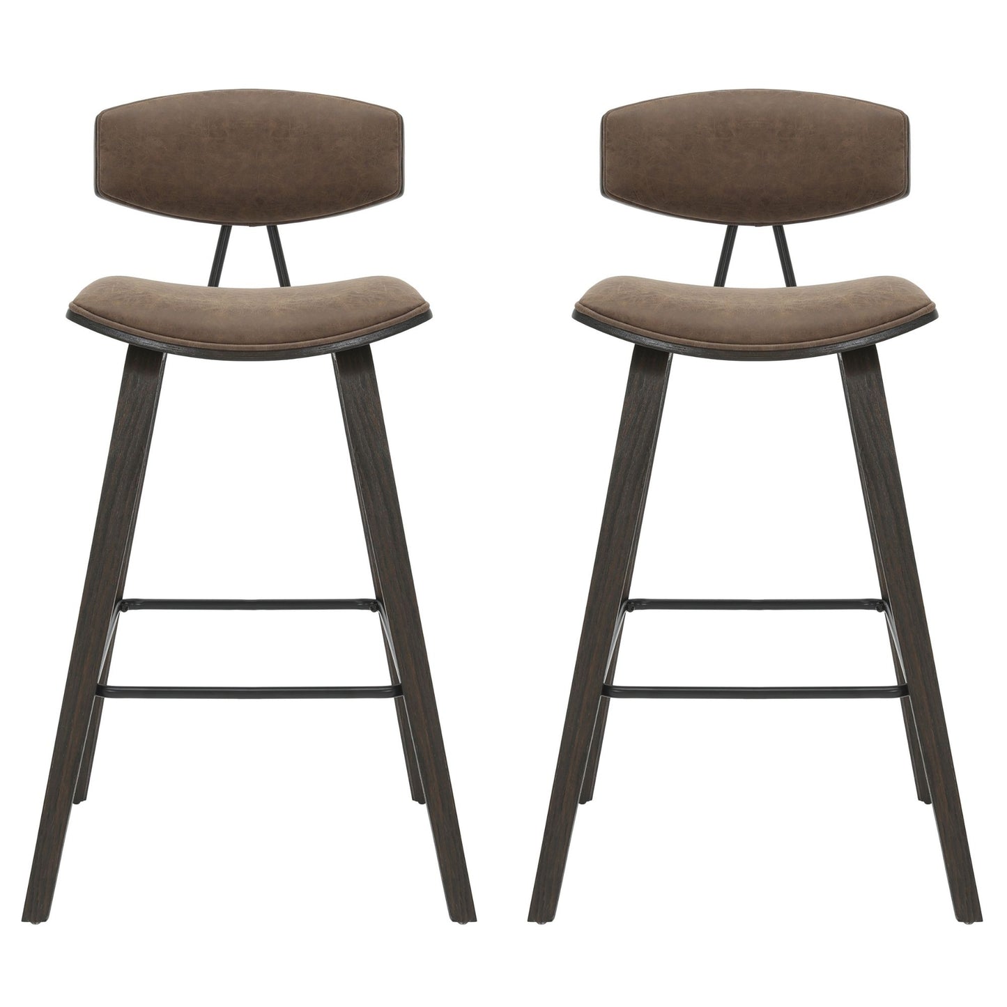 Fox - Bar Height Curved Back Wood Bar Stool With Faux Leather Seat