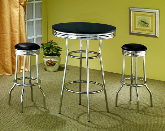 Retro 3-piece Round 1950s Bistro Pub Bar Table Set Black