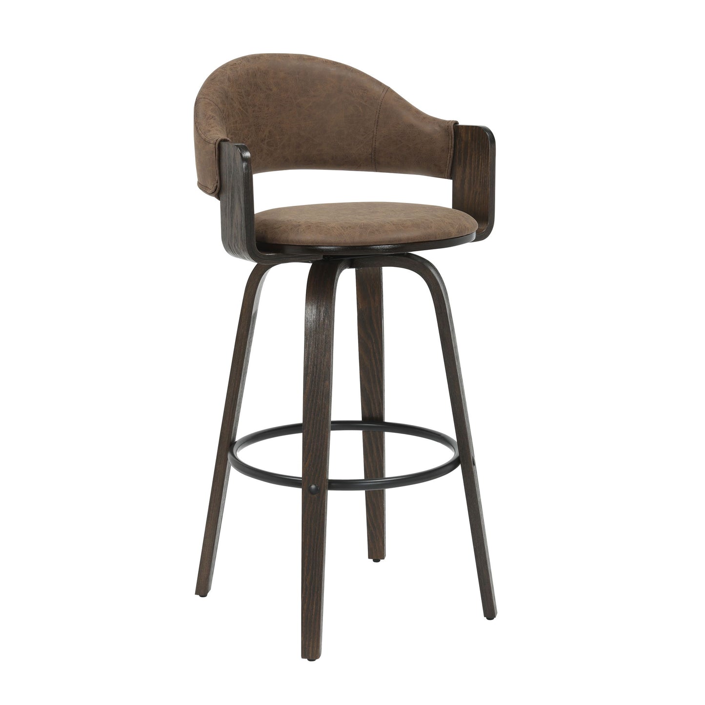 Daxton - Swivel Bar Height Round Back Wood Bar Stool With Faux Leather Seat