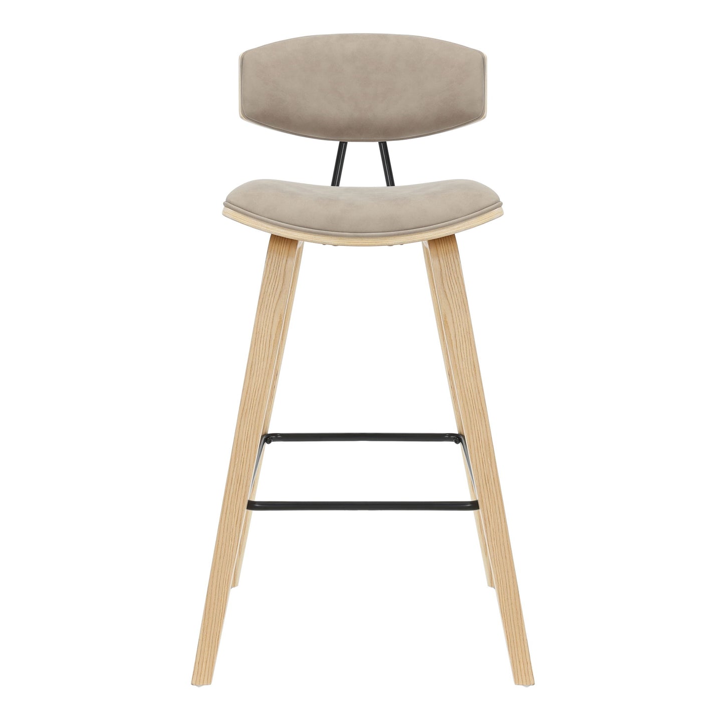 Fox - Bar Height Curved Back Wood Bar Stool With Faux Leather Seat