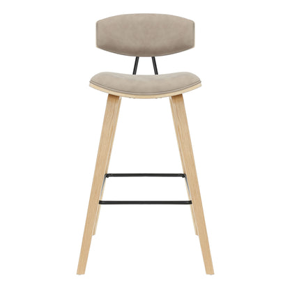Fox - Bar Height Curved Back Wood Bar Stool With Faux Leather Seat