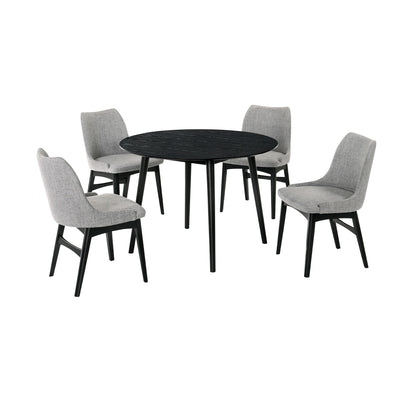 Arcadia And Azalea - Round 5 Piece Dining Set - Gray / Black