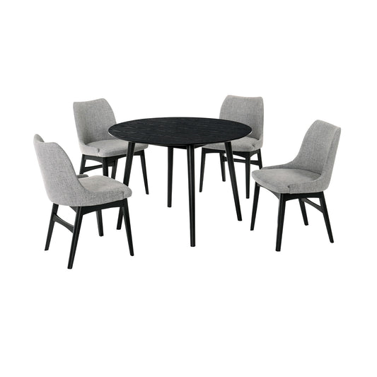 Arcadia And Azalea - Round 5 Piece Dining Set - Gray / Black