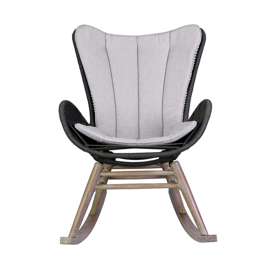 Fanny - Outdoor Patio Rocking Chair - Light Eucalyptus Wood And Charcoal Rope