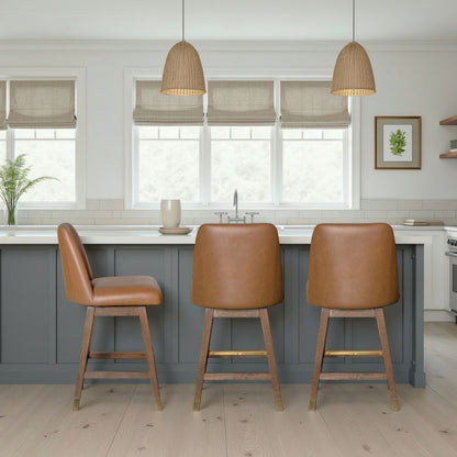 Amelia - Swivel Rubberwood Barstool With Faux Leather Seat