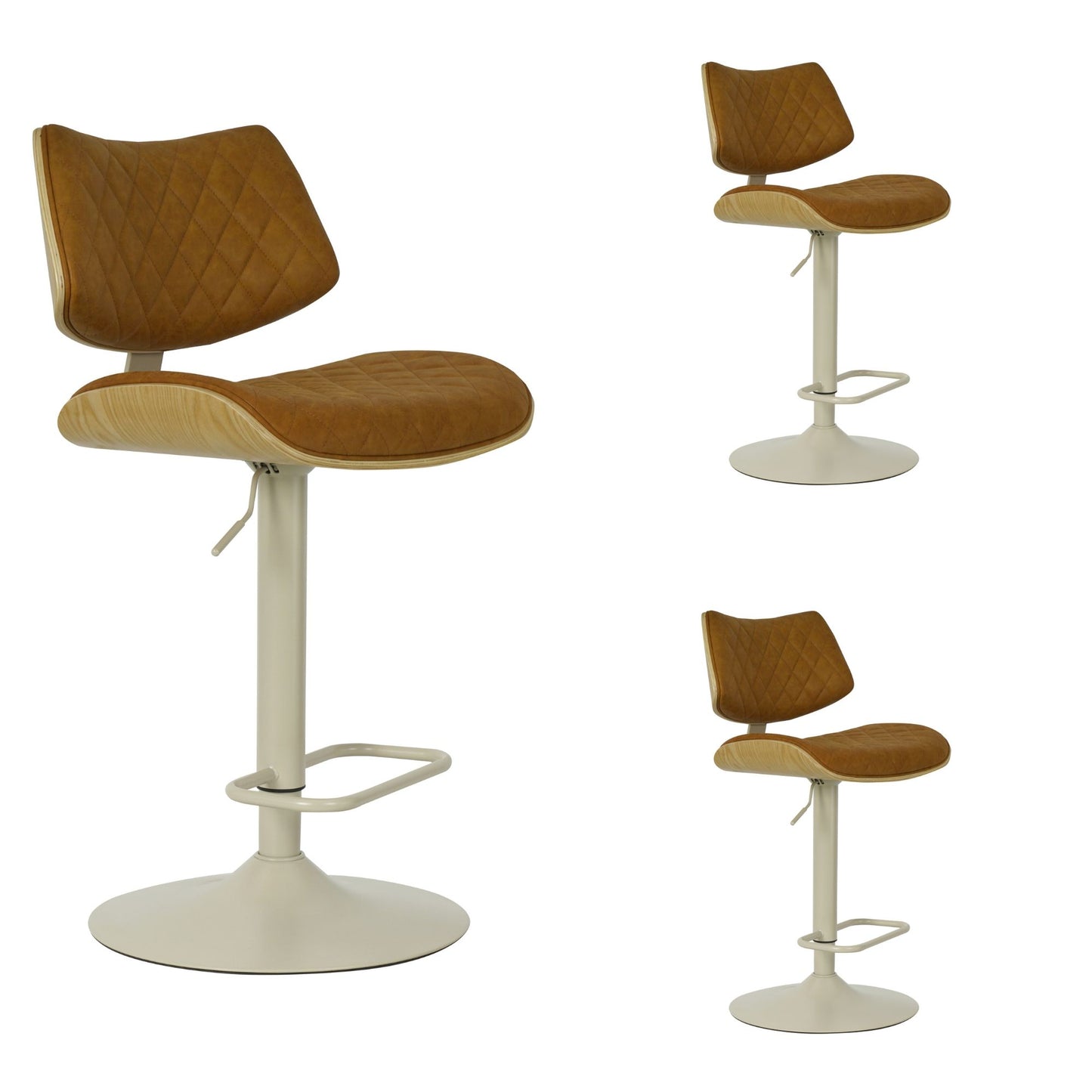 Leland - Adjustable Swivel Curved Back Wood Bar Stool With Faux Leather Seat