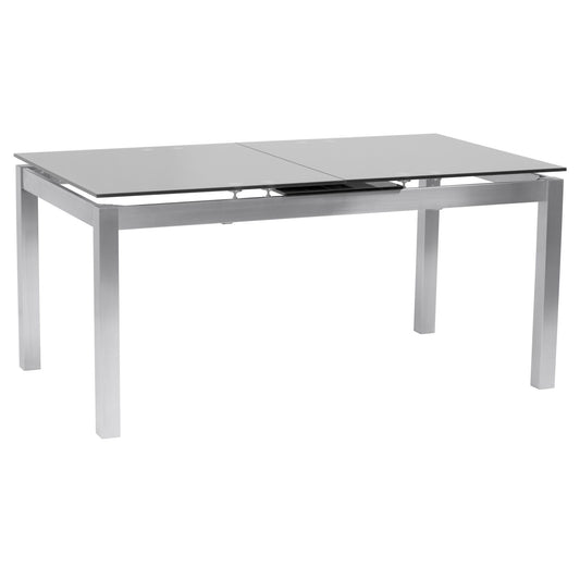 Ivan - Dining Table With Extensions, Tempered Glass Top - Brushed Silver / Gray