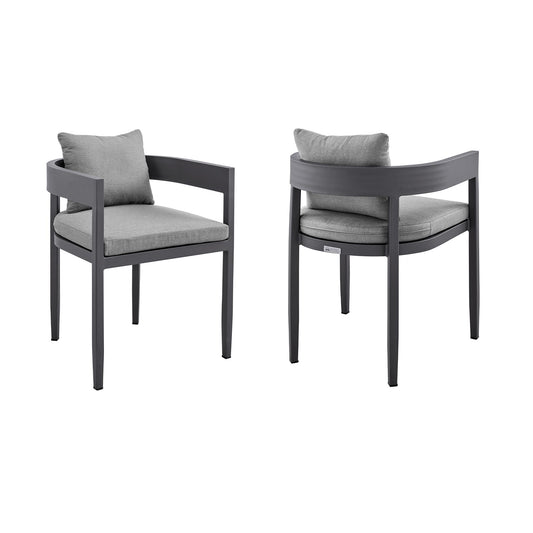 Menorca - Outdoor Patio Dining Chairs In Aluminum With Gray Cushions - (Set Of 2)