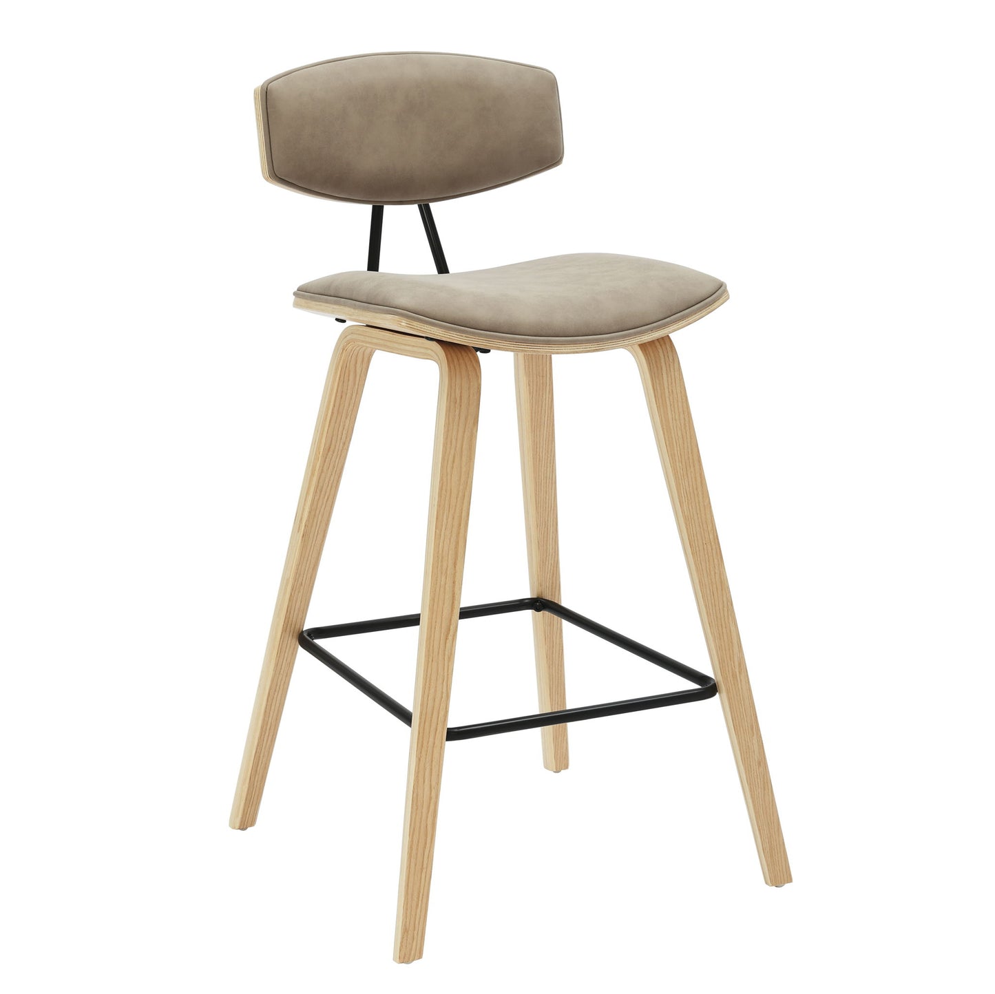 Fox - Counter Height Curved Back Wood Bar Stool With Faux Leather Seat