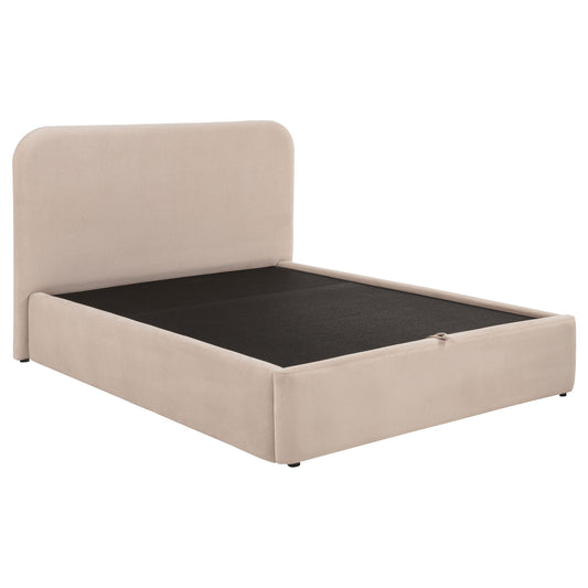 Anders Upholstered Eastern King Storage Lift Platform Bed Beige