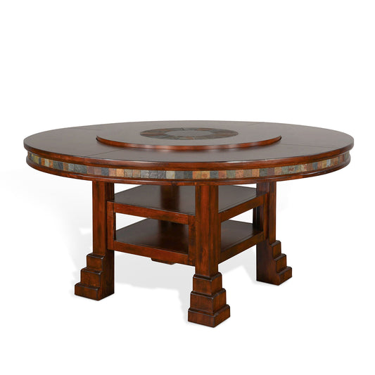Santa Fe - 60" Round Table With Lazy Susan - Dark Chocolate