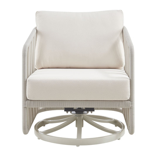 Breeze - Cream Metal Outdoor Swivel Lounge Chair With Cushions - Pearl