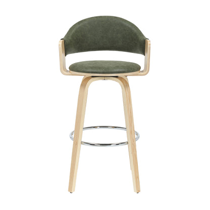 Daxton - Swivel Bar Height Round Back Wood Bar Stool With Faux Leather Seat