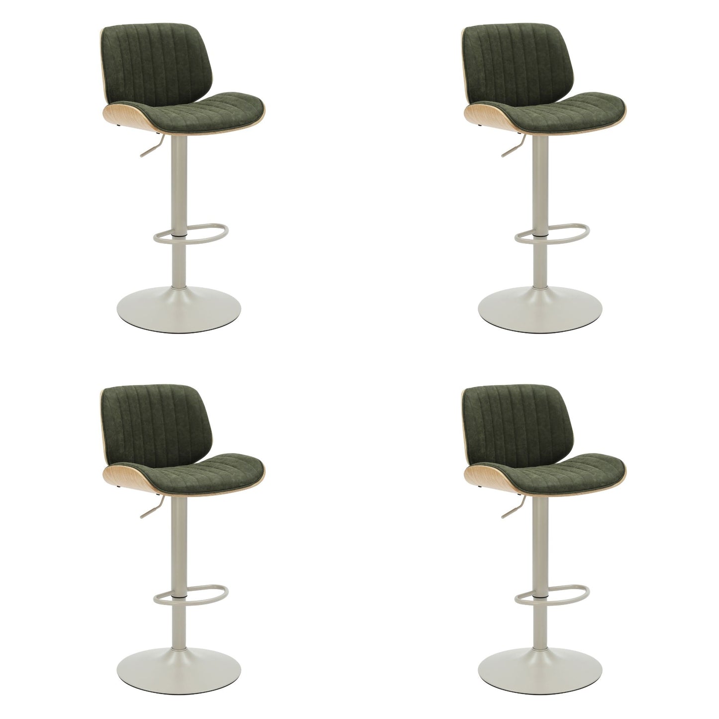 Brock - Adjustable Swivel Curved Back Wood Bar Stool With Faux Leather Seat