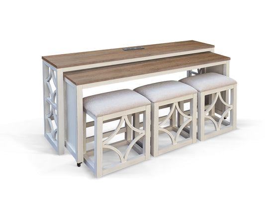 Pasadena - Nesting Console Table With Stools (5 Piece Set) - Buckskin / Marble White