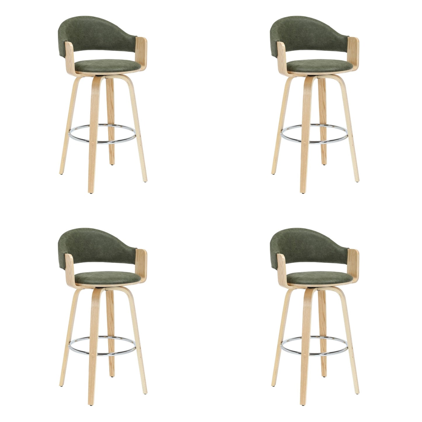 Daxton - Swivel Bar Height Round Back Wood Bar Stool With Faux Leather Seat