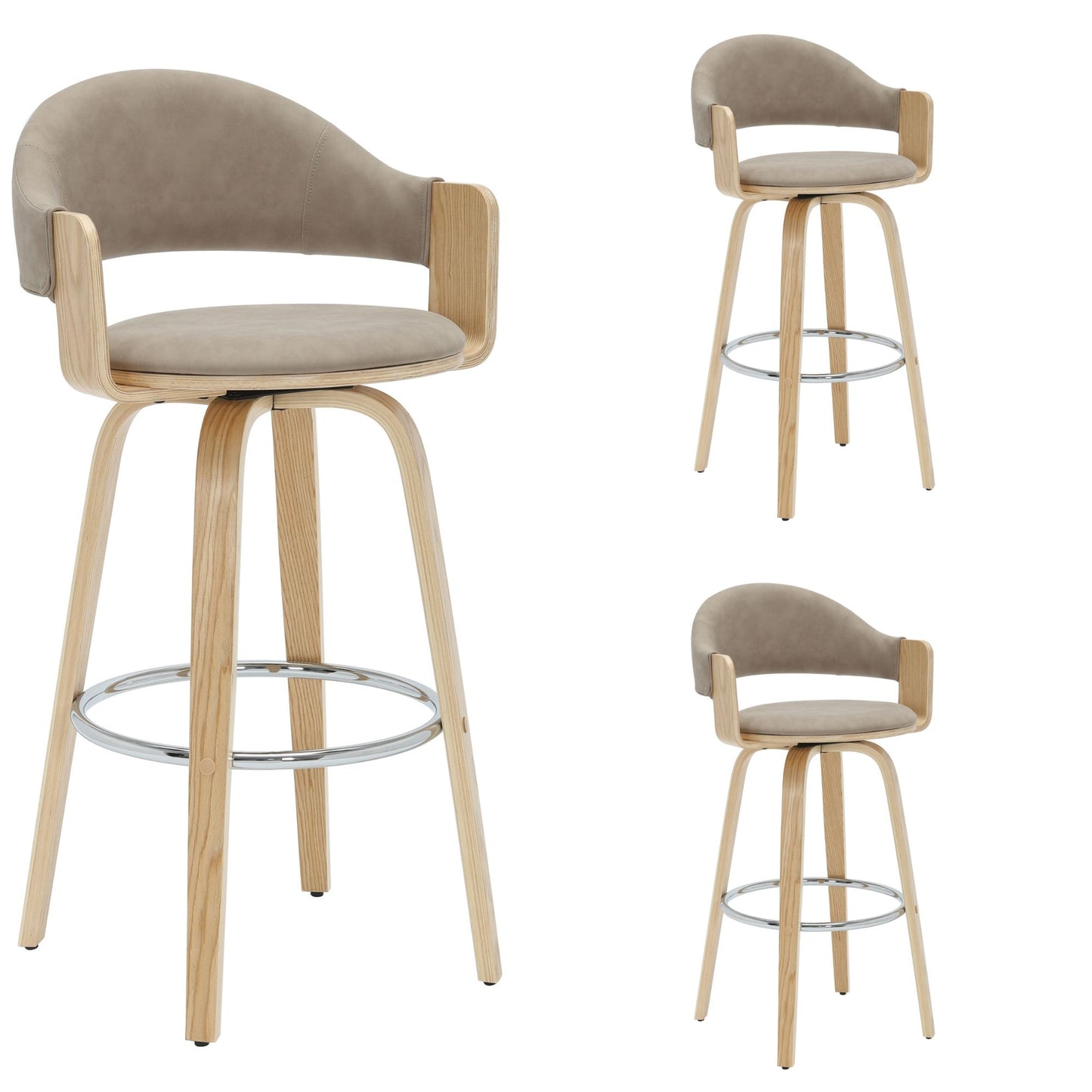 Daxton - Swivel Bar Height Round Back Wood Bar Stool With Faux Leather Seat
