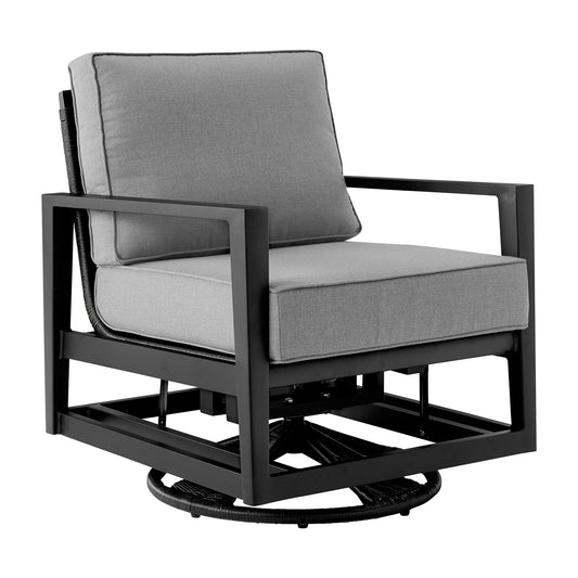 Grand - Aluminum Outdoor Swivel Glider Chair With Cushions - Black / Dark Gray