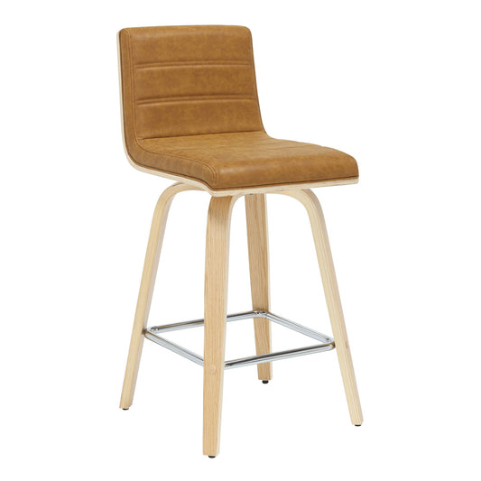 Vienna - 35.5" Swivel Counter Height Square Back Wood Bar Stool With Faux Leather Seat