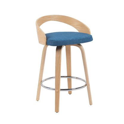 Sonia - Modern Swivel Counter Height Bar Stool - Patterned Oak Wood Finish