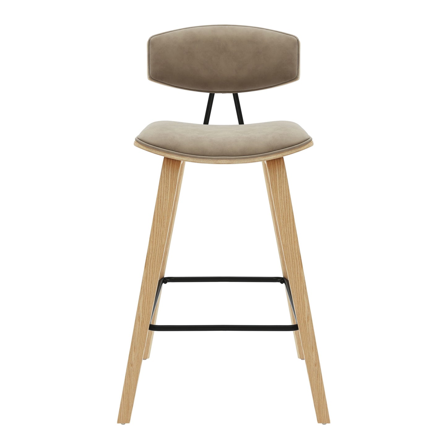 Fox - Counter Height Curved Back Wood Bar Stool With Faux Leather Seat