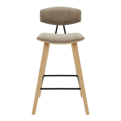 Fox - Counter Height Curved Back Wood Bar Stool With Faux Leather Seat