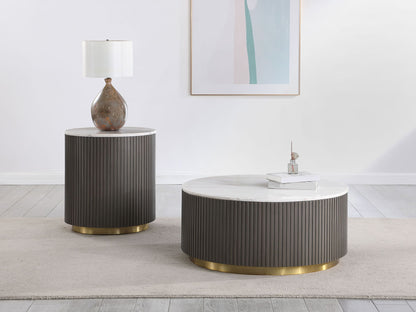 Jason 2-piece Round White Marble Coffee Table Set Charcoal
