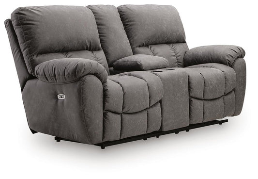 Bakerstein - Power Reclining Loveseat/Console/Adjustable Headrest - Galaxy