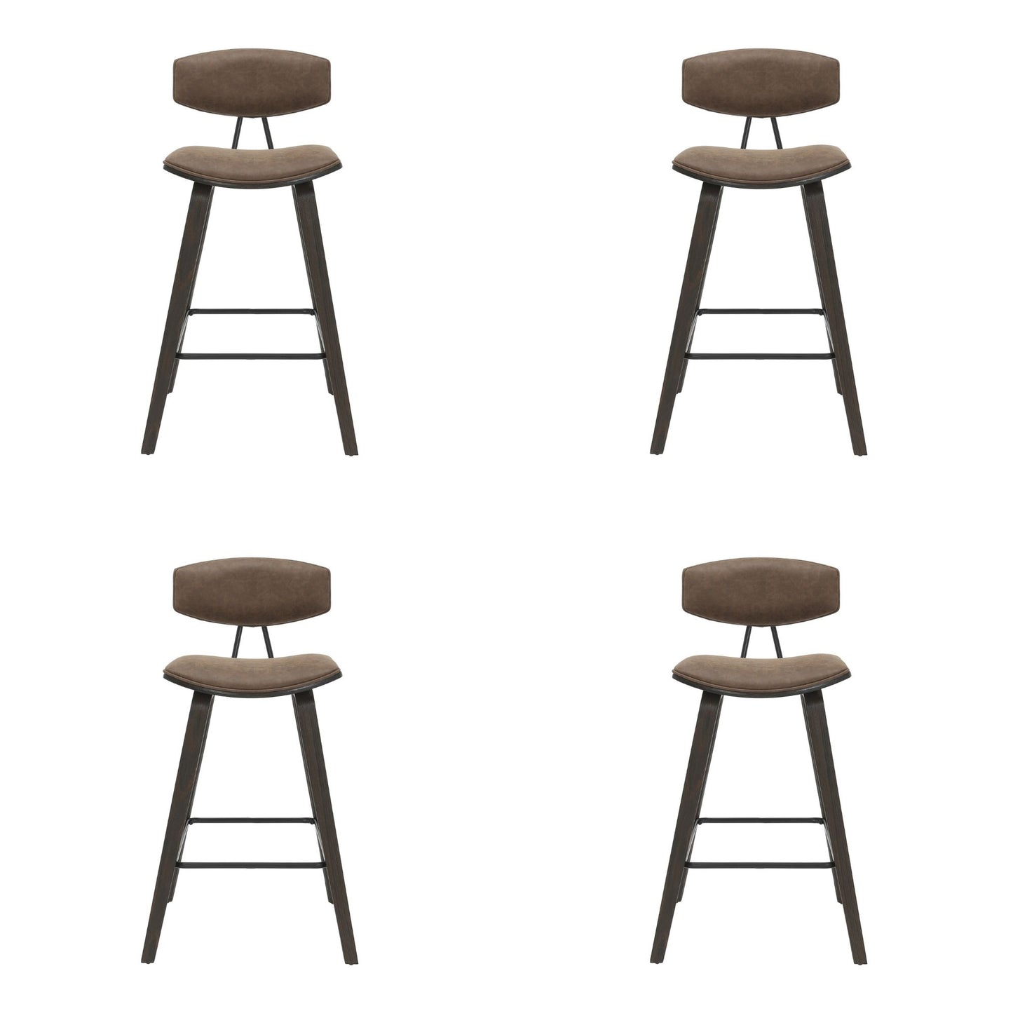 Fox - Counter Height Curved Back Wood Bar Stool With Faux Leather Seat