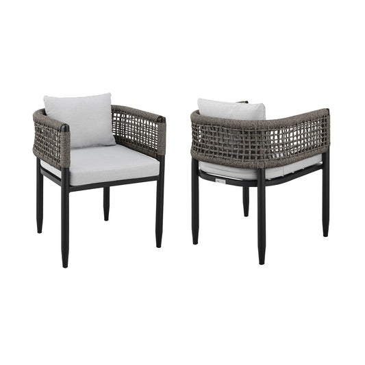 Alegria - Outdoor Patio Dining Chair In Aluminum With Gray Rope And Cushions - (Set Of 2)