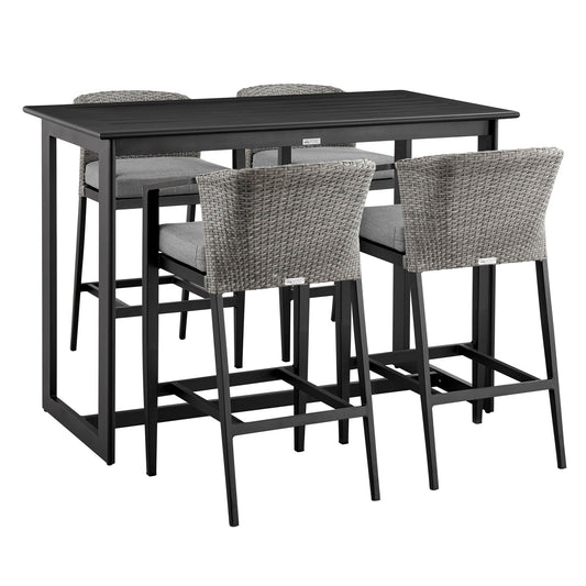 Palma - Outdoor Patio 5-Piece Bar Table Set In Aluminum With Gray Cushions