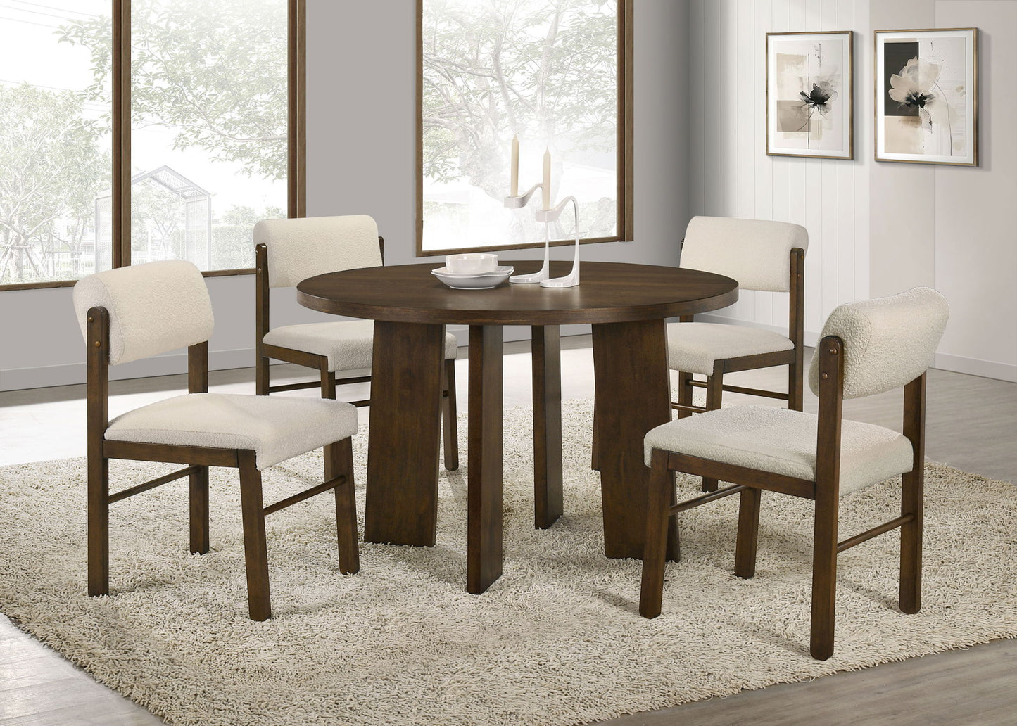 Strouse 5-piece Dining Set Cream and Walnut