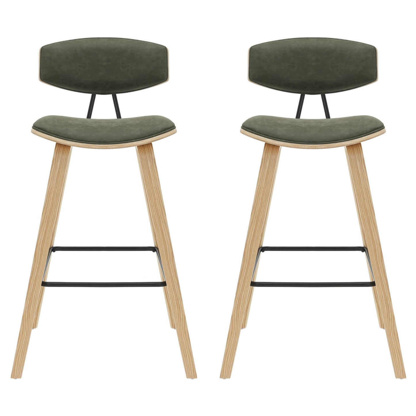 Fox - Bar Height Curved Back Wood Bar Stool With Faux Leather Seat