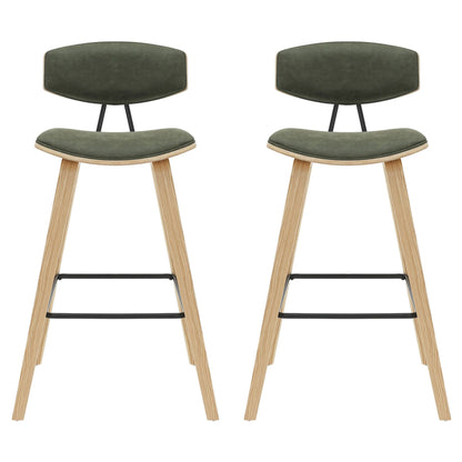Fox - Bar Height Curved Back Wood Bar Stool With Faux Leather Seat