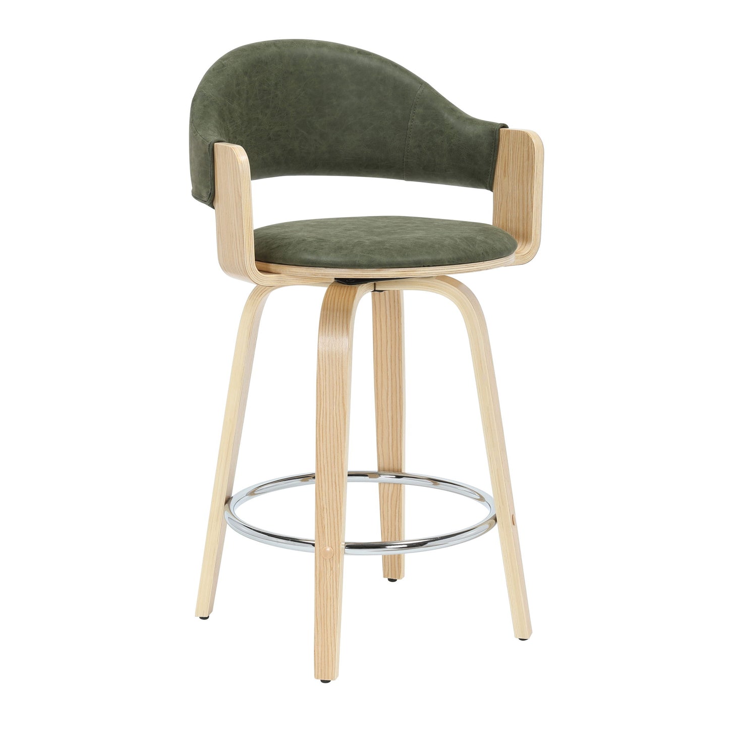 Daxton - Swivel Counter Height Round Back Wood Bar Stool With Faux Leather Seat