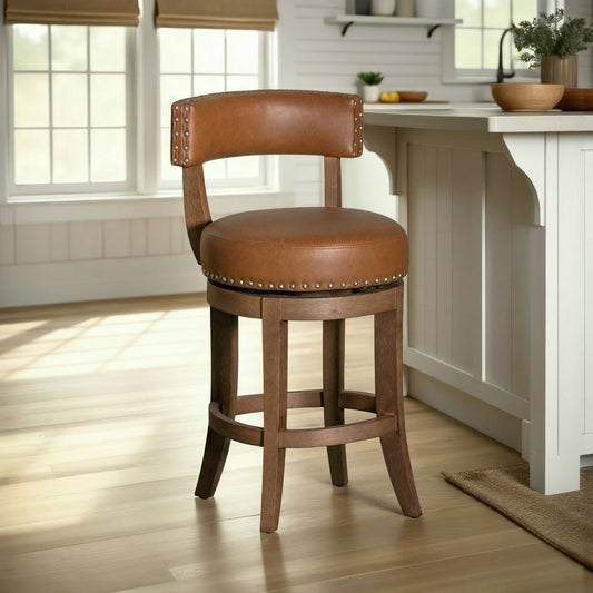Mystic - Swivel Rubberwood Counter Or Bar Height Barstool With Faux Leather Seat