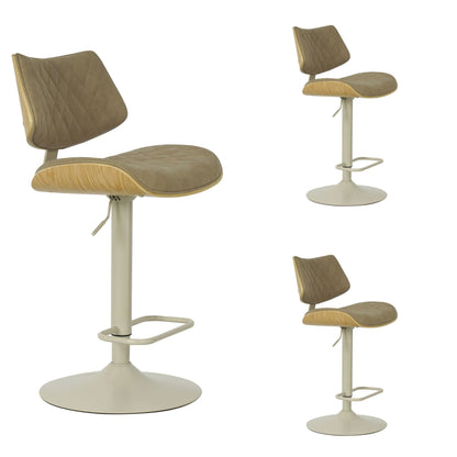 Leland - Adjustable Swivel Curved Back Wood Bar Stool With Faux Leather Seat