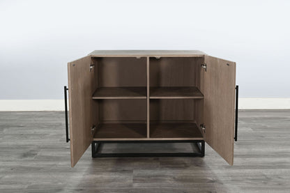 Wood Accent Cabinet With Chevron Doors And Metal Base - Wheat