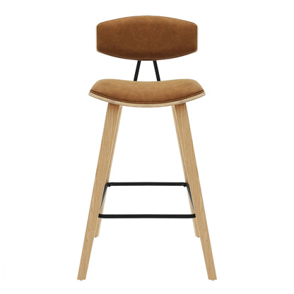 Fox - Counter Height Curved Back Wood Bar Stool With Faux Leather Seat