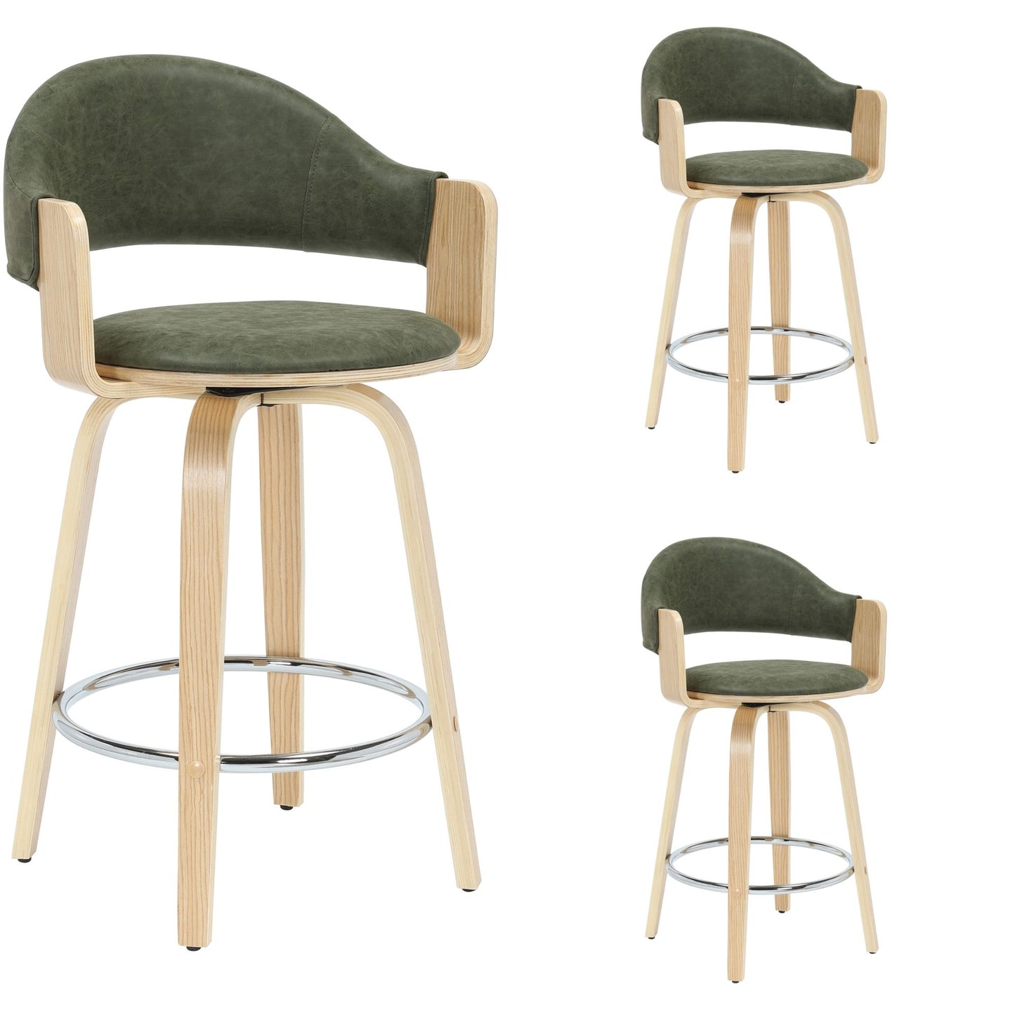 Daxton - Swivel Counter Height Round Back Wood Bar Stool With Faux Leather Seat