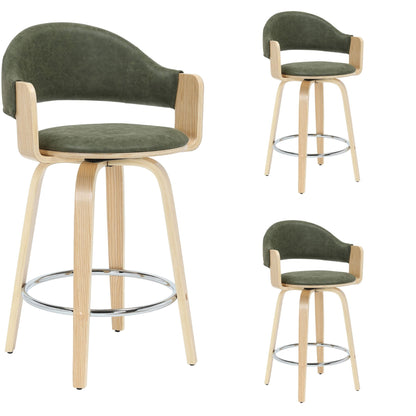 Daxton - Swivel Counter Height Round Back Wood Bar Stool With Faux Leather Seat