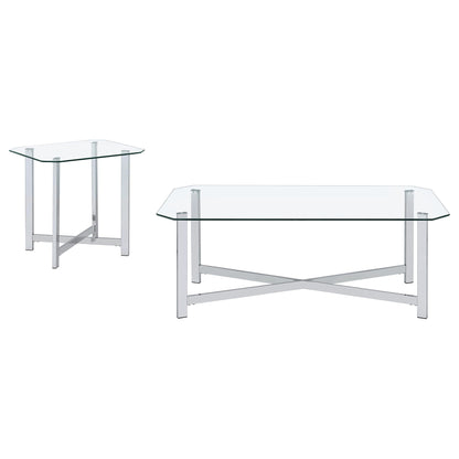 Cronin 2-piece Tempered Glass Top Coffee Table Set Chrome
