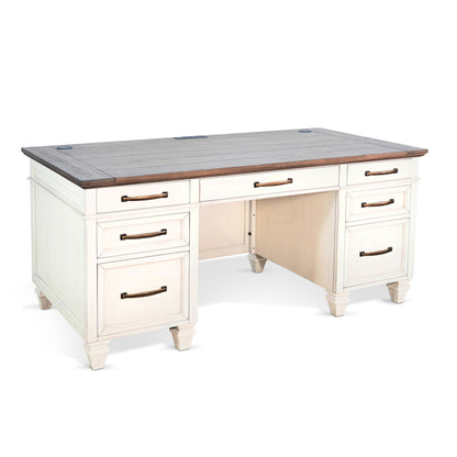 Pasadena - Desk With Drawers - Buckskin / Marble White