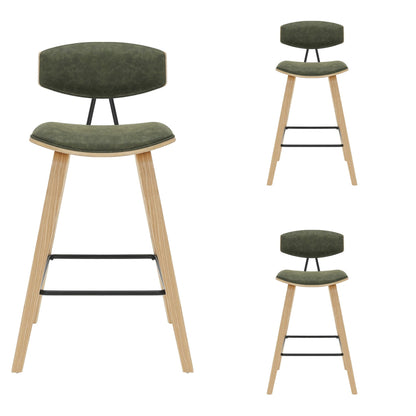 Fox - Counter Height Curved Back Wood Bar Stool With Faux Leather Seat