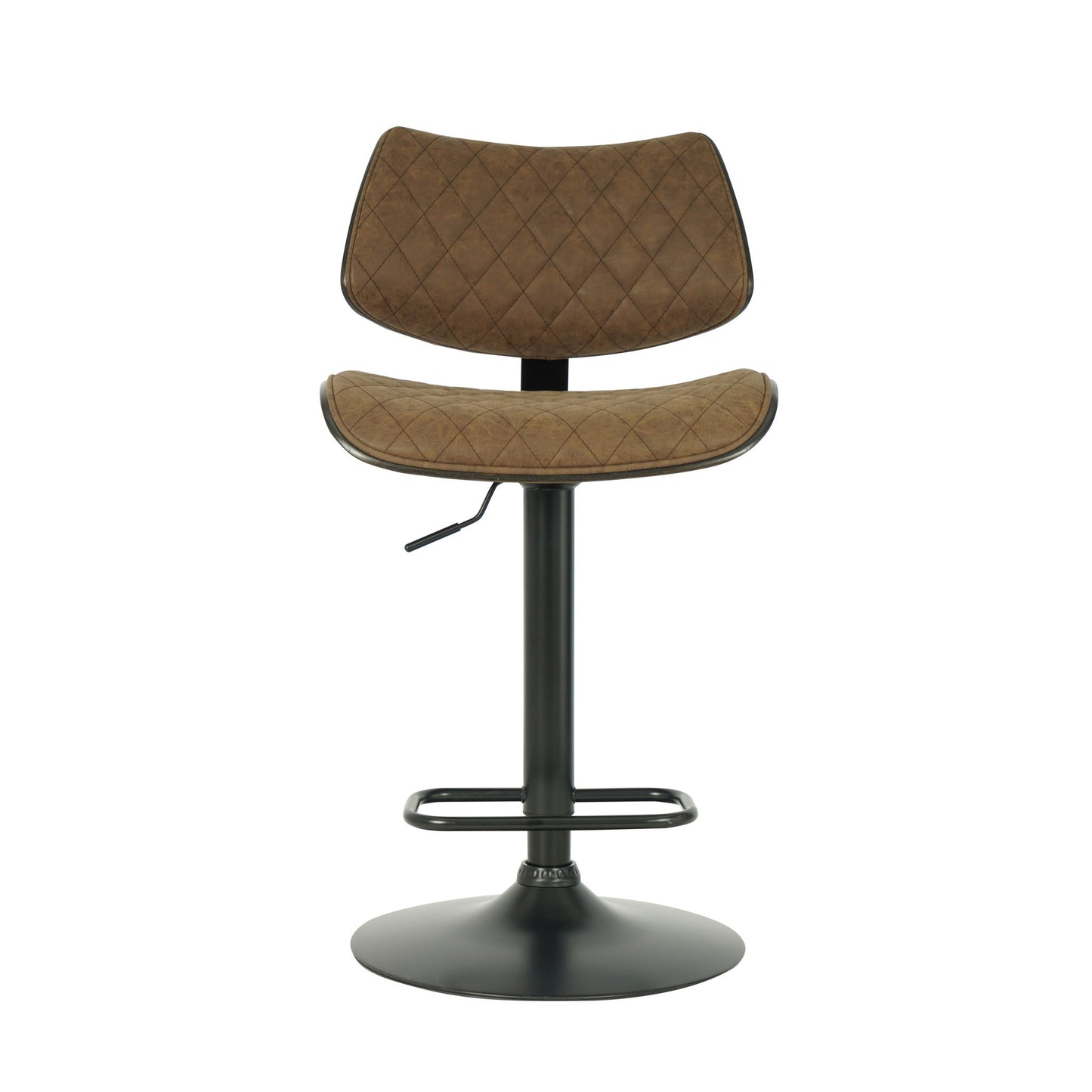 Leland - Adjustable Swivel Curved Back Wood Bar Stool With Faux Leather Seat