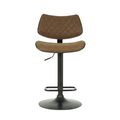 Leland - Adjustable Swivel Curved Back Wood Bar Stool With Faux Leather Seat