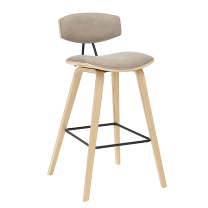 Fox - Bar Height Curved Back Wood Bar Stool With Faux Leather Seat