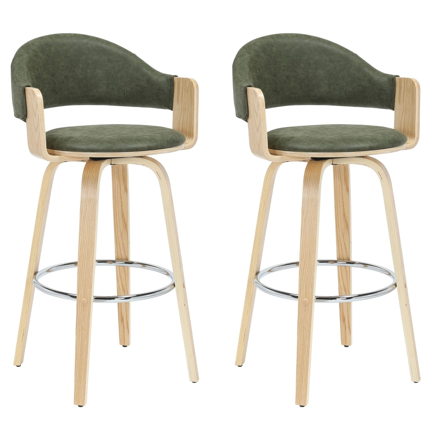 Daxton - Swivel Bar Height Round Back Wood Bar Stool With Faux Leather Seat